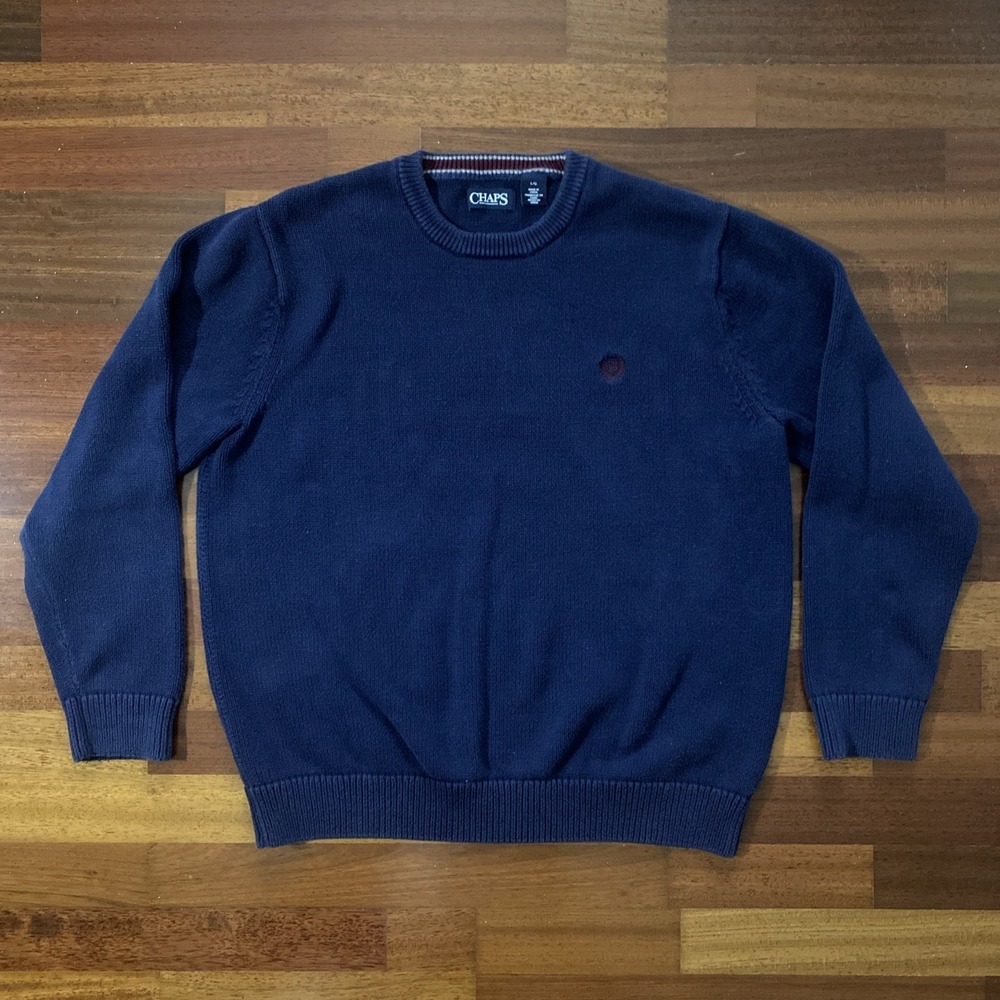 Chaps Men's Navy Knit Pullover Sweater Cotton Crew Neck Size Large